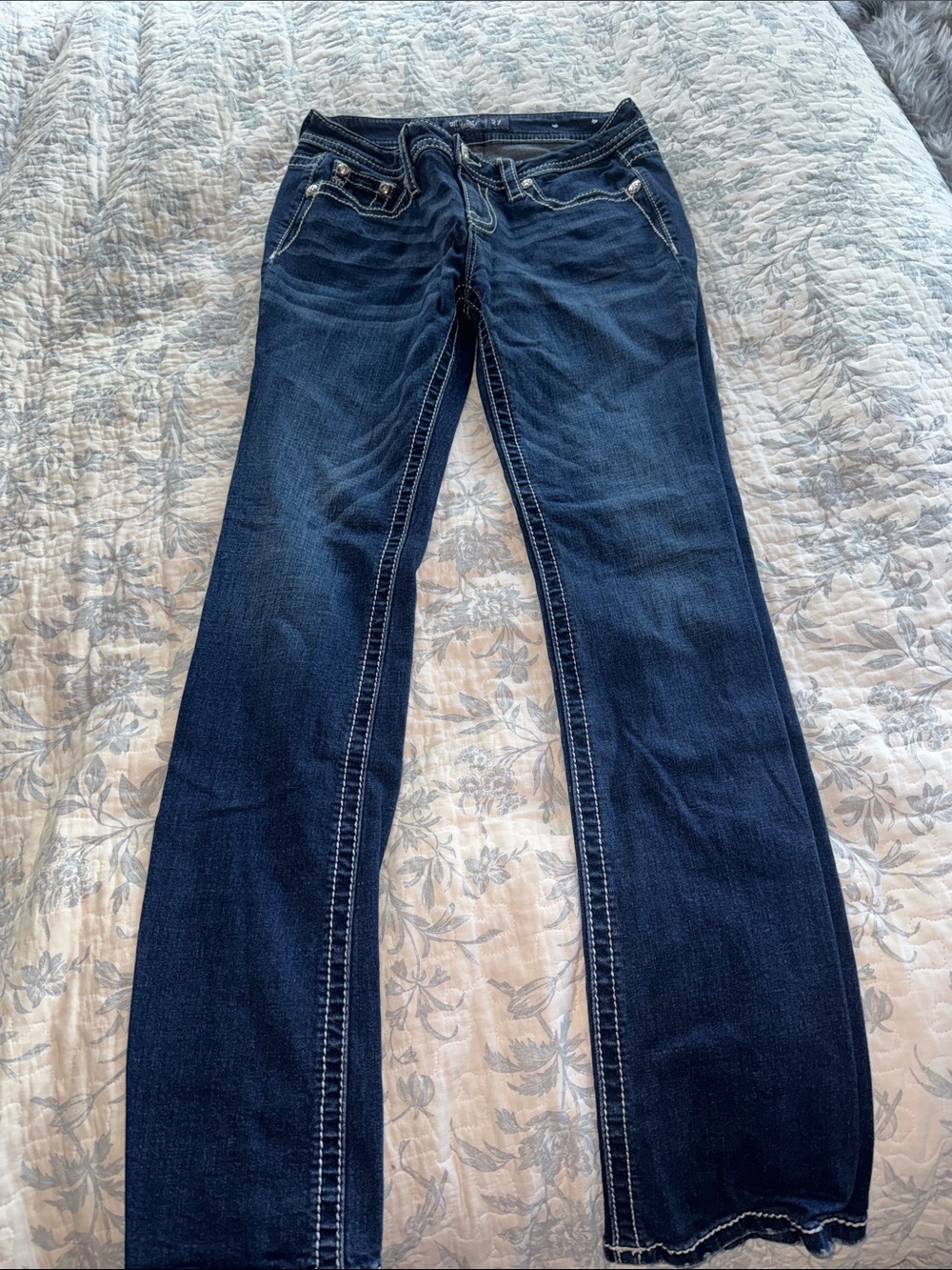 Miss Me Indigo Flare Jeans with Contrast Stitching